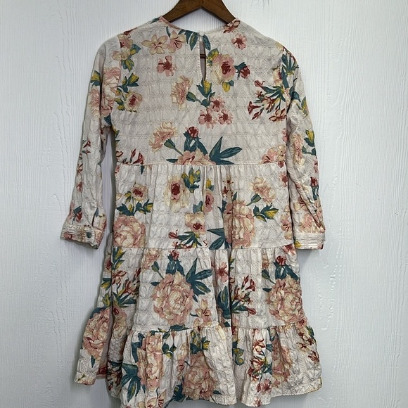Zara - Colorful Floral Tiered Boho 3/4 Sleeve Button At Neck Dress Size XS - Picture 11 of 12